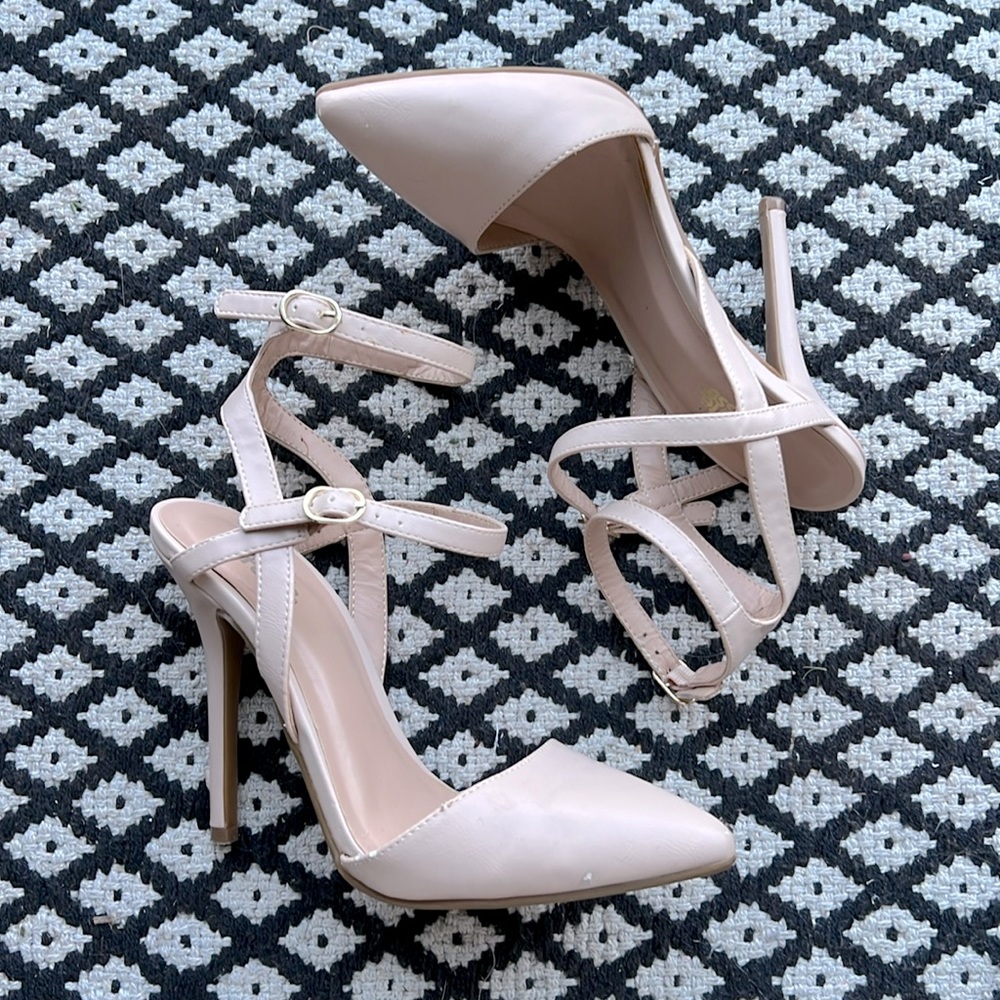 Charlotte Russe cream stiletto strappy pointed toe heels
